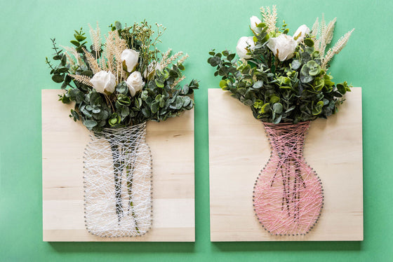 Floral String Art + Canvas Embroidery Kit