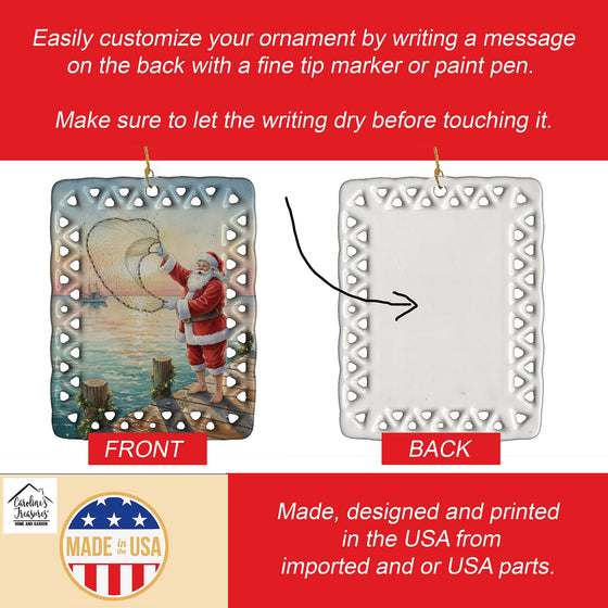 Fishing Santa Claus with Castnet Christmas Porcelain Ornament