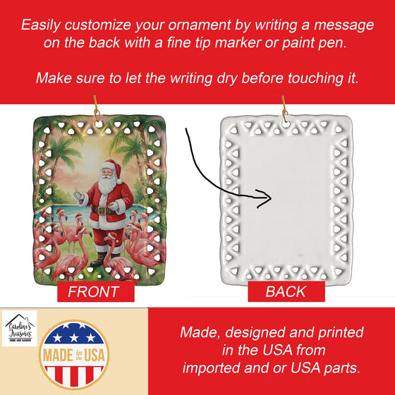 Santa Claus with Flamingos Christmas Porcelain Ornament
